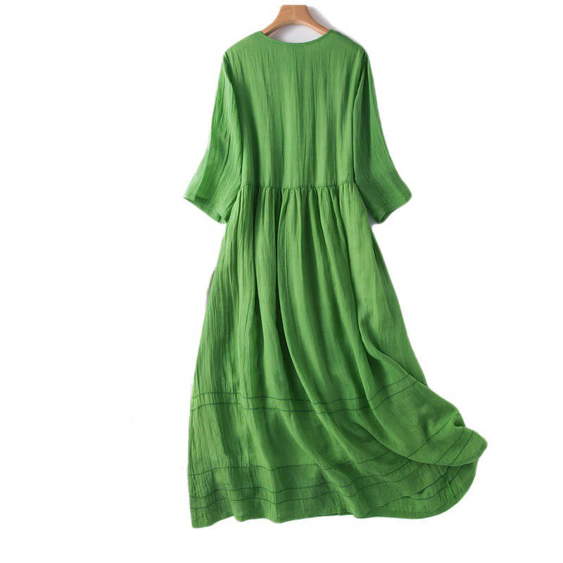 Buddha Stones Summer V-Neck Design Half Sleeve Cotton Midi Dress - image 11