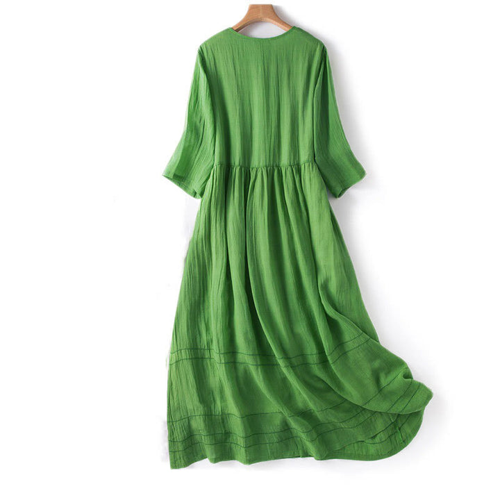 Buddha Stones Summer V-Neck Design Half Sleeve Cotton Midi Dress - image 13