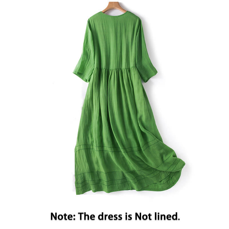 Buddha Stones Summer V-Neck Design Half Sleeve Cotton Midi Dress - image 2