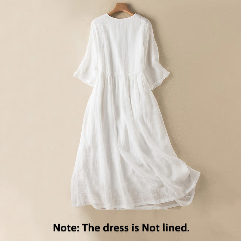 Buddha Stones Summer V-Neck Design Half Sleeve Cotton Midi Dress - image 18