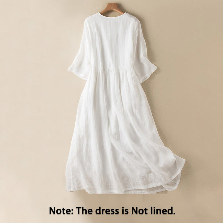 Buddha Stones Summer V-Neck Design Half Sleeve Cotton Midi Dress - image 18