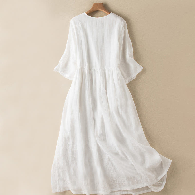 Buddha Stones Summer V-Neck Design Half Sleeve Cotton Midi Dress - image 24