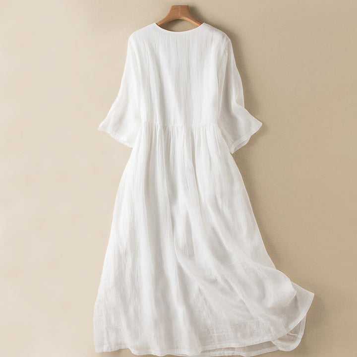 Buddha Stones Summer V-Neck Design Half Sleeve Cotton Midi Dress - image 24