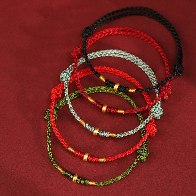 Buddha Stones 999 Gold Small Lucky Beads String Protection Luck Braided Bracelet Anklet - image 15