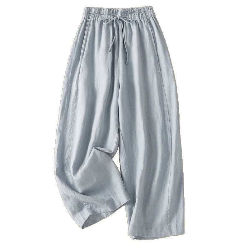 Buddha Stones Commute Plain Design Drawstring Cotton Linen Women's Wide Leg Pants With Pockets - image 7