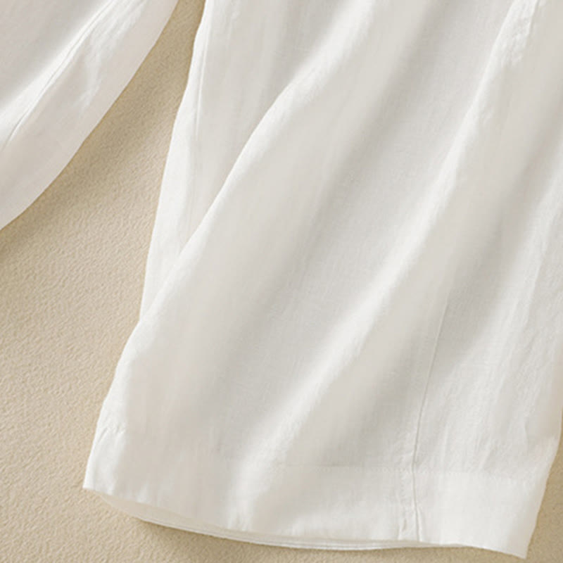 Buddha Stones Commute Plain Design Drawstring Cotton Linen Women's Wide Leg Pants With Pockets - image 34