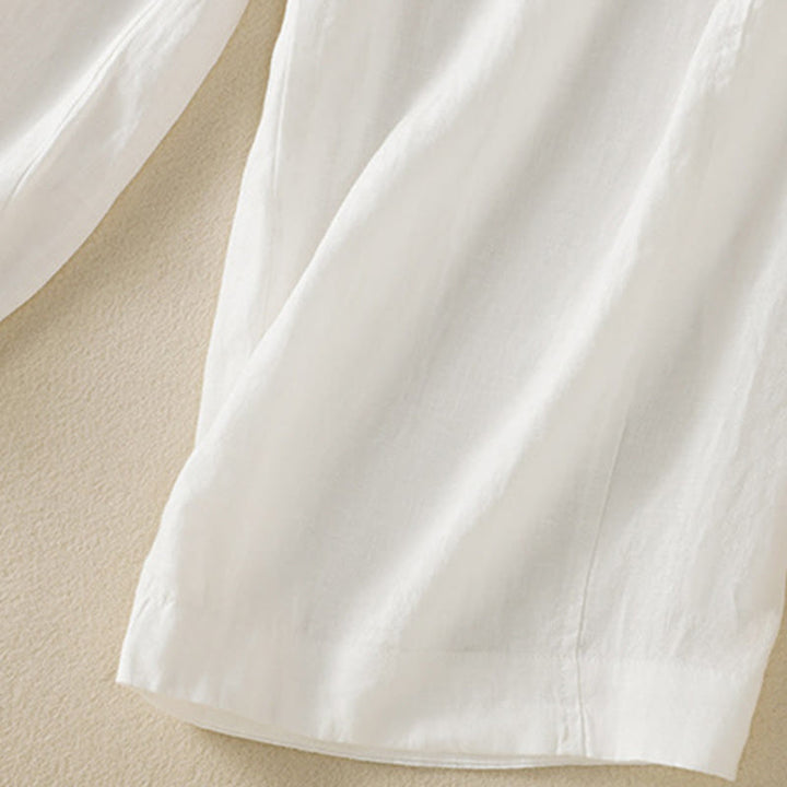 Buddha Stones Commute Plain Design Drawstring Cotton Linen Women's Wide Leg Pants With Pockets - image 34