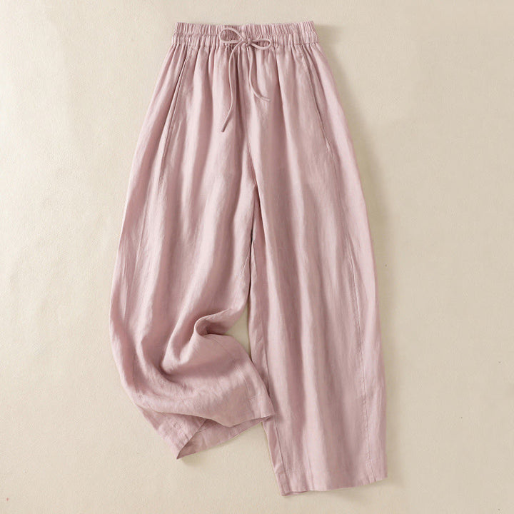 Buddha Stones Commute Plain Design Drawstring Cotton Linen Women's Wide Leg Pants With Pockets - LightPink - US8-10，UK/AU12-14，EU40-42 (2XL) - image 20