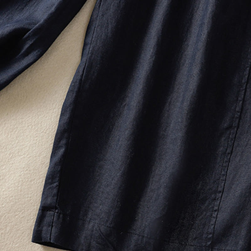 Buddha Stones Commute Plain Design Drawstring Cotton Linen Women's Wide Leg Pants With Pockets - image 19
