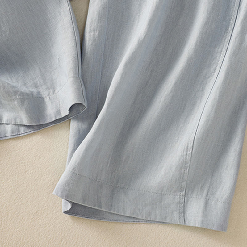 Buddha Stones Commute Plain Design Drawstring Cotton Linen Women's Wide Leg Pants With Pockets - image 5