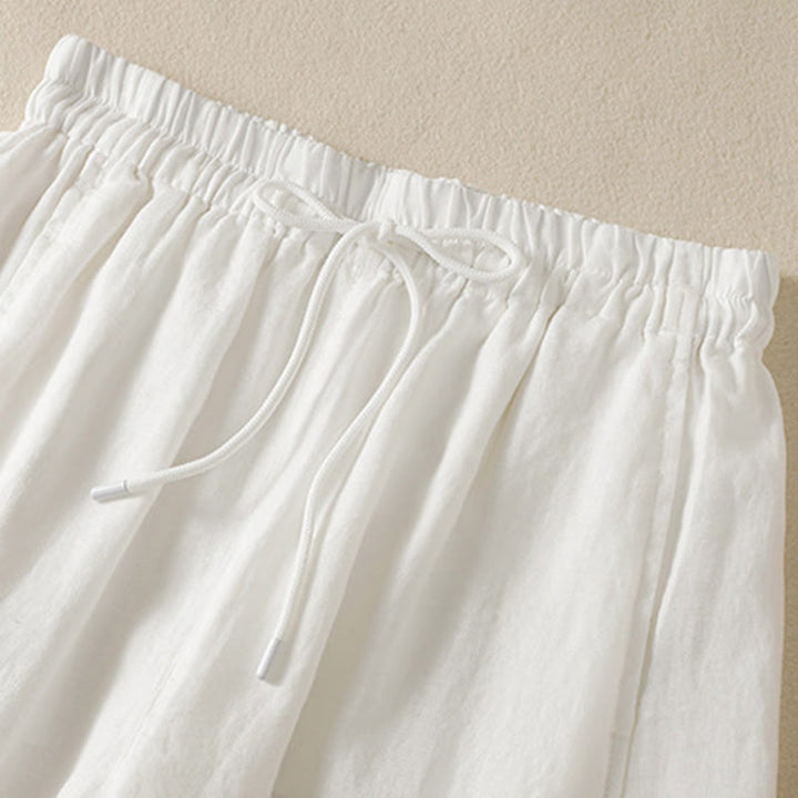 Buddha Stones Commute Plain Design Drawstring Cotton Linen Women's Wide Leg Pants With Pockets - image 30