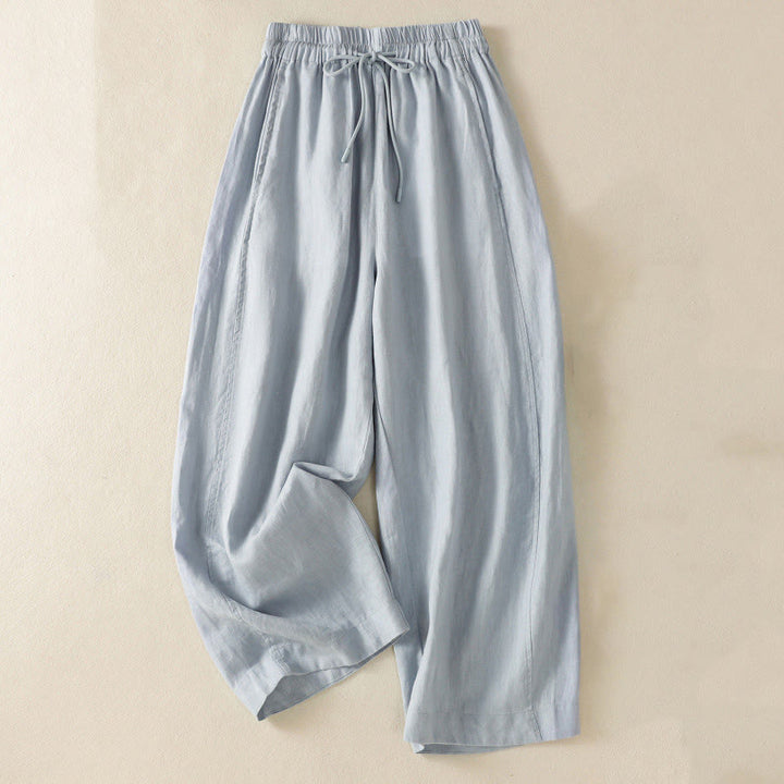 Buddha Stones Commute Plain Design Drawstring Cotton Linen Women's Wide Leg Pants With Pockets - LightSteelBlue - US8-10，UK/AU12-14，EU40-42 (2XL) - image 1