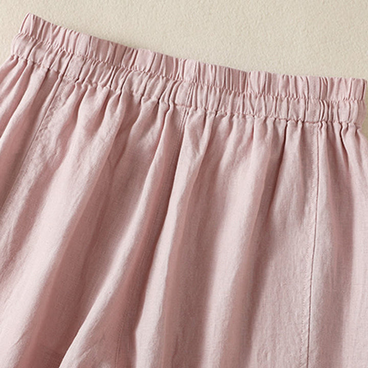 Buddha Stones Commute Plain Design Drawstring Cotton Linen Women's Wide Leg Pants With Pockets - image 23