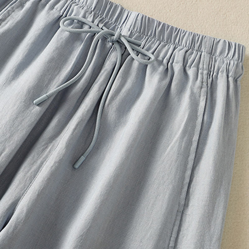 Buddha Stones Commute Plain Design Drawstring Cotton Linen Women's Wide Leg Pants With Pockets - image 4