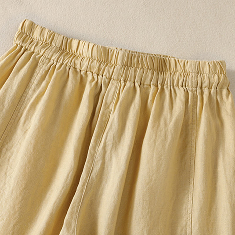 Buddha Stones Commute Plain Design Drawstring Cotton Linen Women's Wide Leg Pants With Pockets - image 12