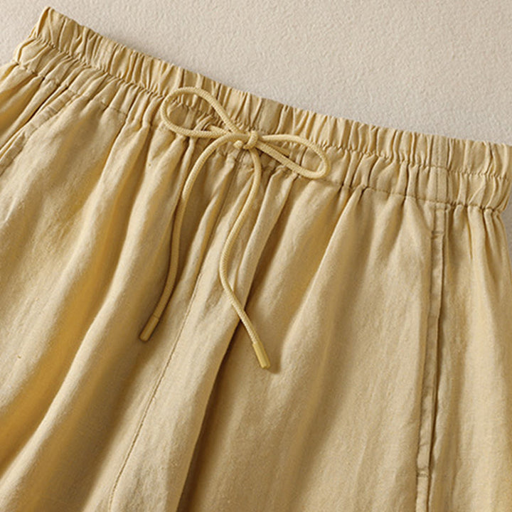 Buddha Stones Commute Plain Design Drawstring Cotton Linen Women's Wide Leg Pants With Pockets - image 10
