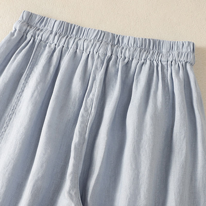 Buddha Stones Commute Plain Design Drawstring Cotton Linen Women's Wide Leg Pants With Pockets - image 4