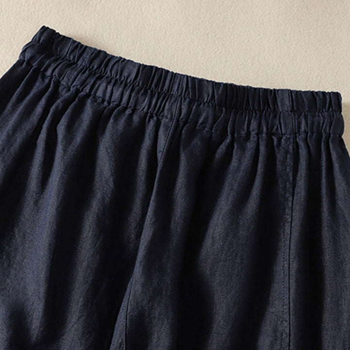 Buddha Stones Commute Plain Design Drawstring Cotton Linen Women's Wide Leg Pants With Pockets - image 18