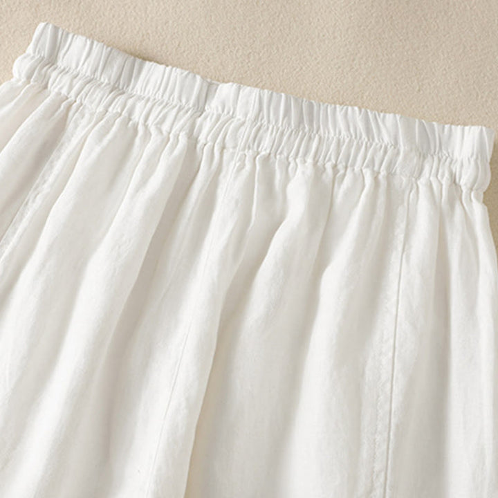 Buddha Stones Commute Plain Design Drawstring Cotton Linen Women's Wide Leg Pants With Pockets - image 32