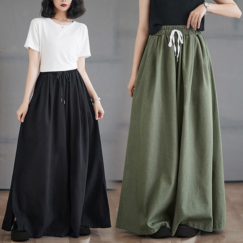 Buddha Stones Retro Leg Opening Slit Design Cotton Women's Wide Leg Pants With Pockets - image 22