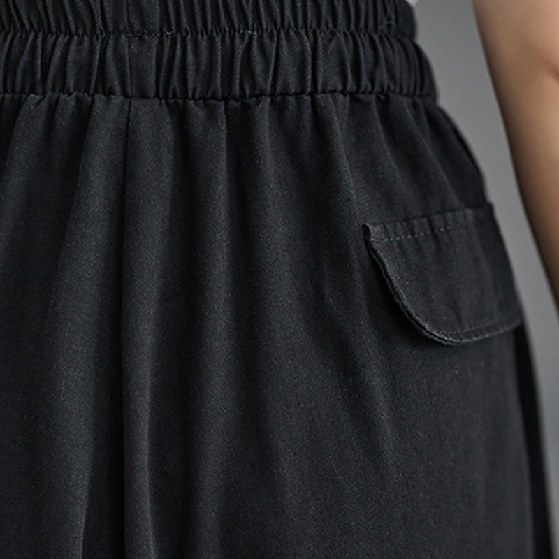 Buddha Stones Retro Leg Opening Slit Design Cotton Women's Wide Leg Pants With Pockets - image 16