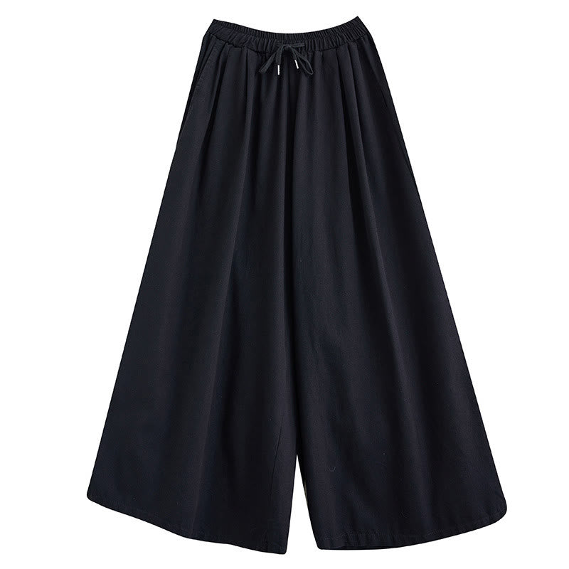 Buddha Stones Retro Leg Opening Slit Design Cotton Women's Wide Leg Pants With Pockets - image 21