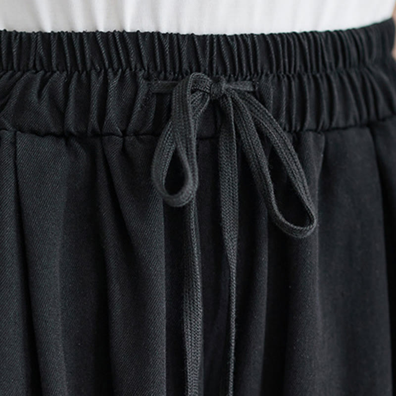 Buddha Stones Retro Leg Opening Slit Design Cotton Women's Wide Leg Pants With Pockets - image 13