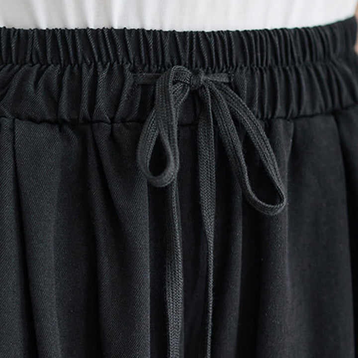 Buddha Stones Retro Leg Opening Slit Design Cotton Women's Wide Leg Pants With Pockets - image 13