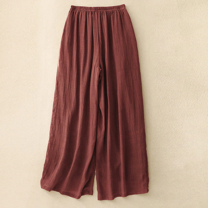 Buddha Stones Spring Pure Color Drawstring Double Layer Women's Wide Leg Pants With Pockets - image 2