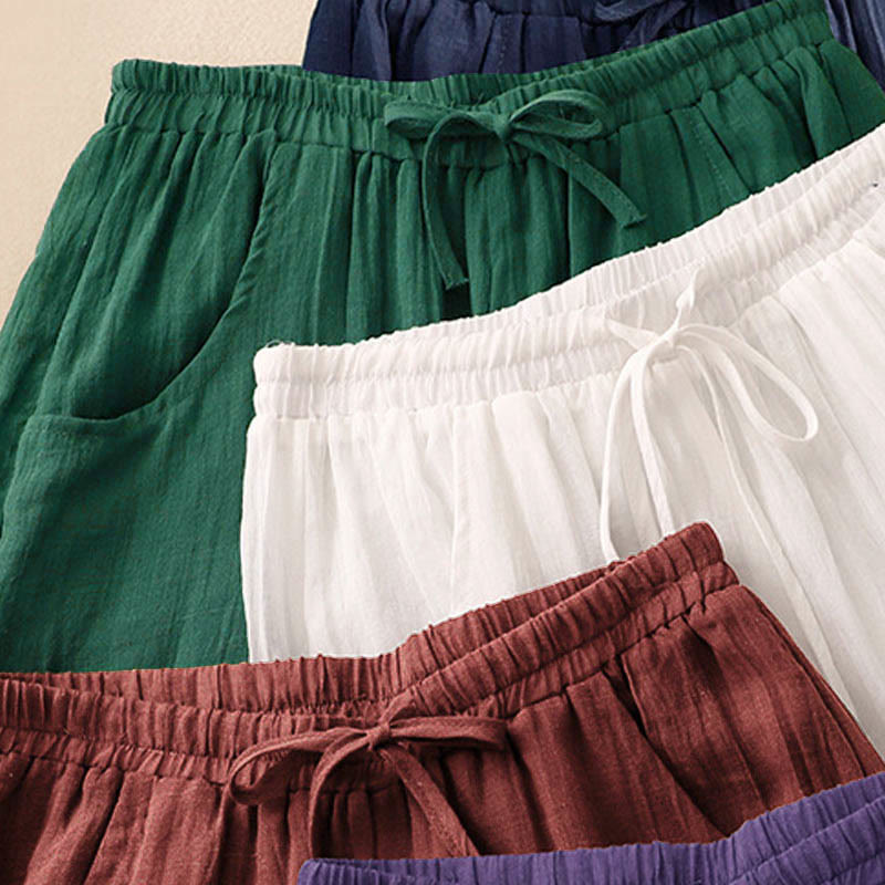 Buddha Stones Spring Pure Color Drawstring Double Layer Women's Wide Leg Pants With Pockets - image 20