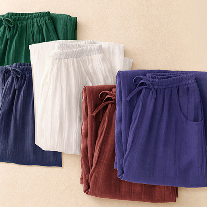 Buddha Stones Spring Pure Color Drawstring Double Layer Women's Wide Leg Pants With Pockets - image 21