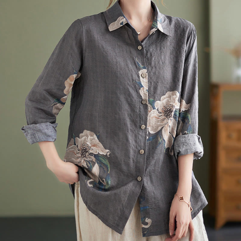 Buddha Stones Literary Artistic Flower Print Cotton Clothing - image 27