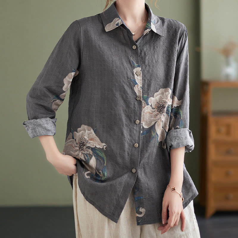 Buddha Stones Literary Artistic Flower Print Cotton Clothing - image 28