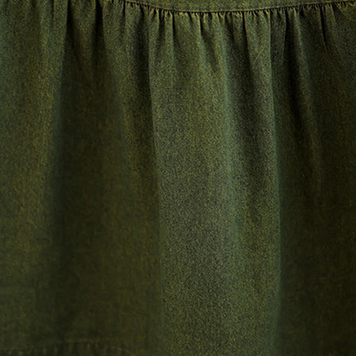 Buddha Stones DarkOliveGreen Patchwork Long Sleeve Design Cotton Women's Maxi Dress With Pockets - image 11