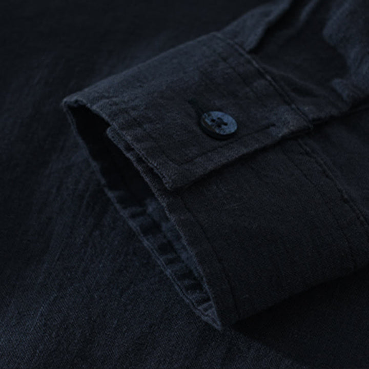 Buddha Stones Solid Color Loose Long Sleeve Half Button Shirt Linen Men Clothing - image 10