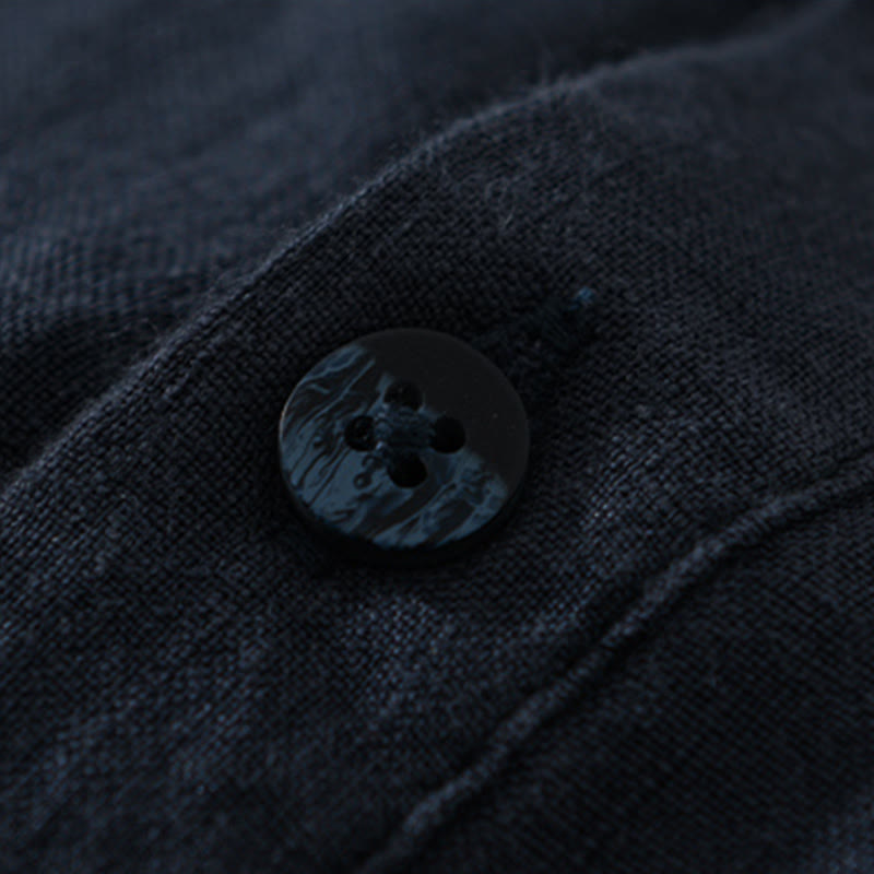 Buddha Stones Solid Color Loose Long Sleeve Half Button Shirt Linen Men Clothing - image 13