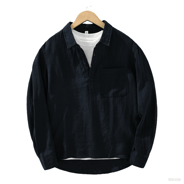Buddha Stones Solid Color Loose Long Sleeve Half Button Shirt Linen Men Clothing - image 15