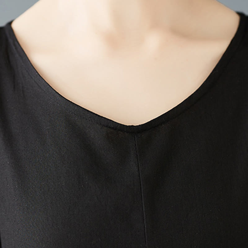 Buddha Stones Spring Double Layer Design Cotton Long Sleeve Women's Midi Dress - image 8