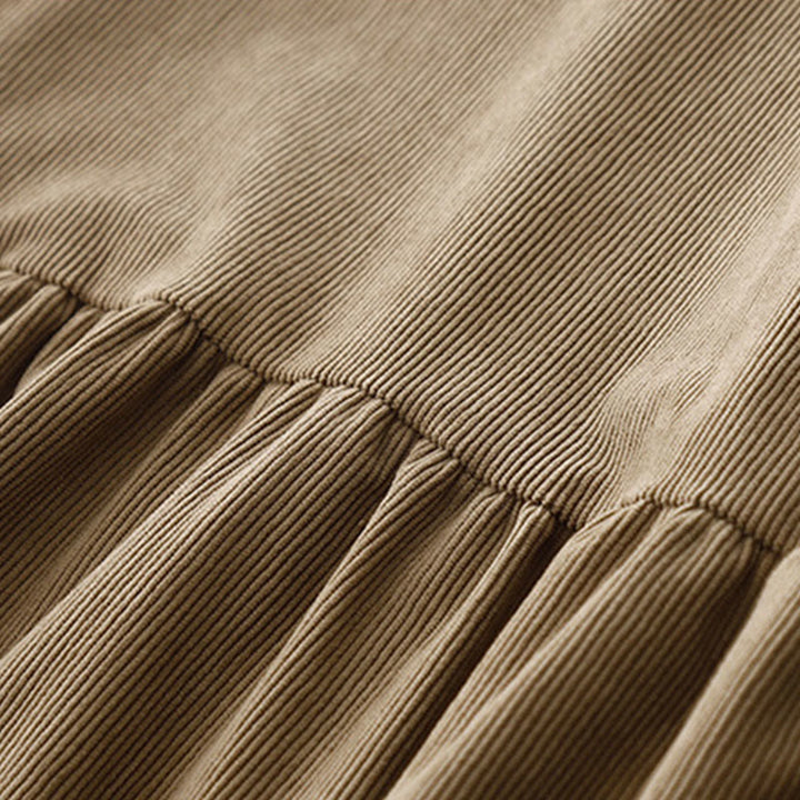 Buddha Stones Tan Solid Color Corduroy Puff Long Sleeve Midi Dress - image 5