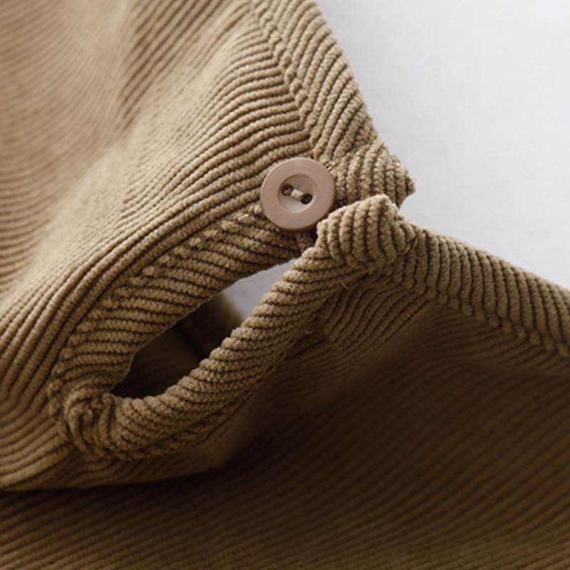 Buddha Stones Casual Tan Cotton Linen Corduroy Puff Long Sleeve Midi Dress - image 5