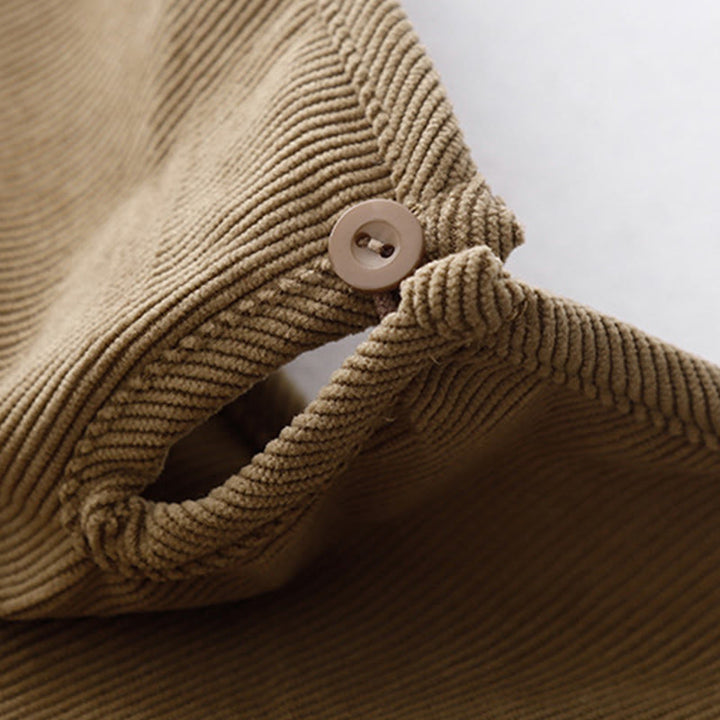 Buddha Stones Casual Tan Cotton Linen Corduroy Puff Long Sleeve Midi Dress - image 5