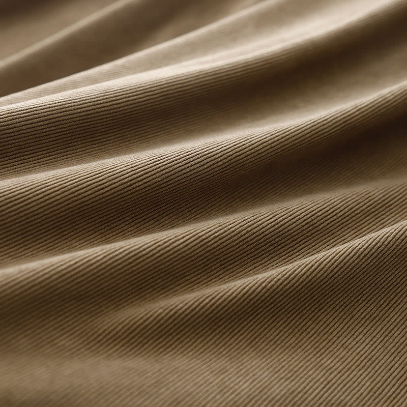 Buddha Stones Casual Tan Cotton Linen Corduroy Puff Long Sleeve Midi Dress - image 13