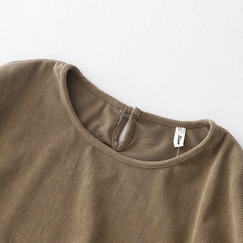 Buddha Stones Casual Tan Cotton Linen Corduroy Puff Long Sleeve Midi Dress - image 4