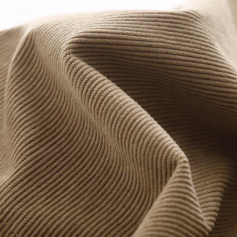 Buddha Stones Casual Tan Cotton Linen Corduroy Puff Long Sleeve Midi Dress - image 7