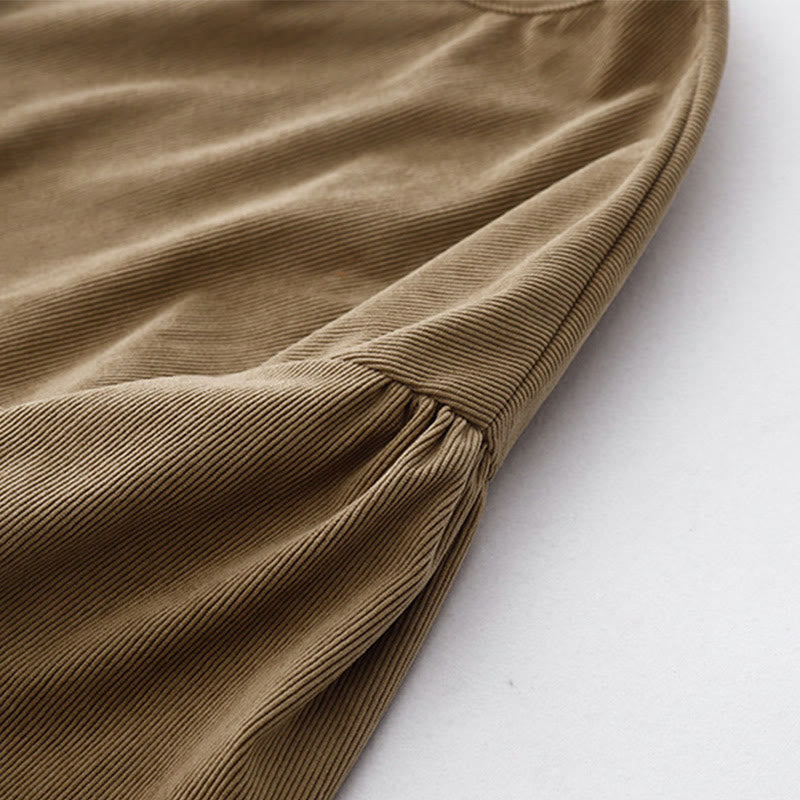 Buddha Stones Casual Tan Cotton Linen Corduroy Puff Long Sleeve Midi Dress - image 10