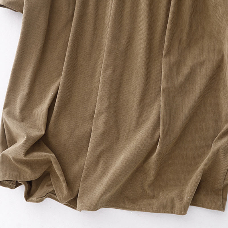 Buddha Stones Casual Tan Cotton Linen Corduroy Puff Long Sleeve Midi Dress - image 14