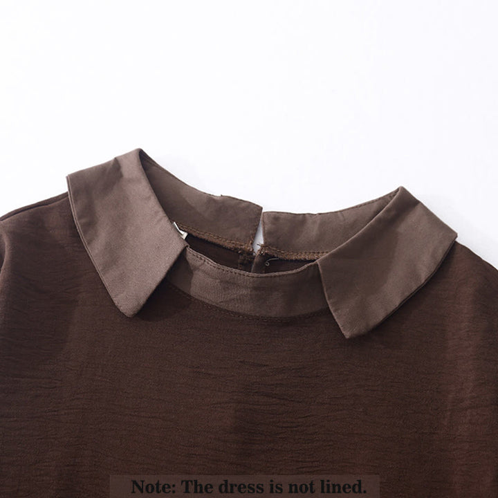 Buddha Stones Spring Plain Lapel Long Sleeve Midi Dress With Pockets - image 1