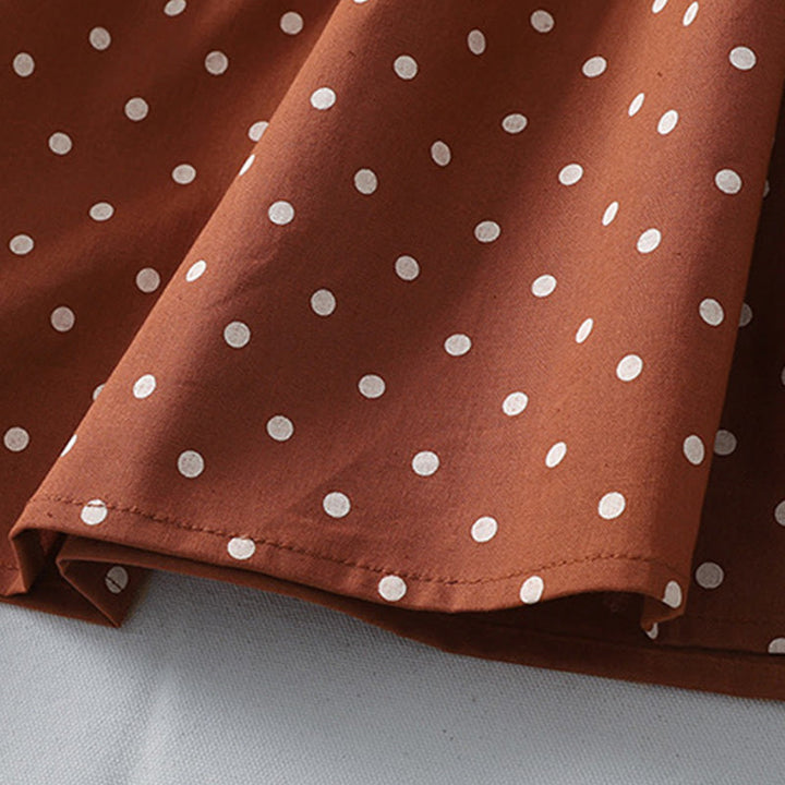 Buddha Stones Spring Dot Pattern Ruffle Crew Neck Long Sleeve Cotton Linen Midi Dress With Pockets - image 8