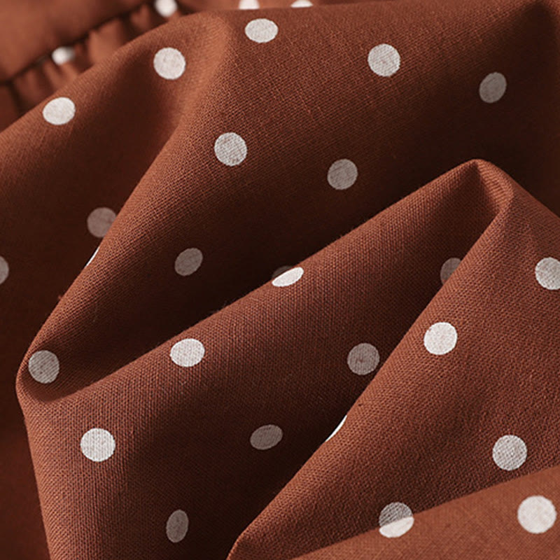 Buddha Stones Spring Dot Pattern Ruffle Crew Neck Long Sleeve Cotton Linen Midi Dress With Pockets - image 7