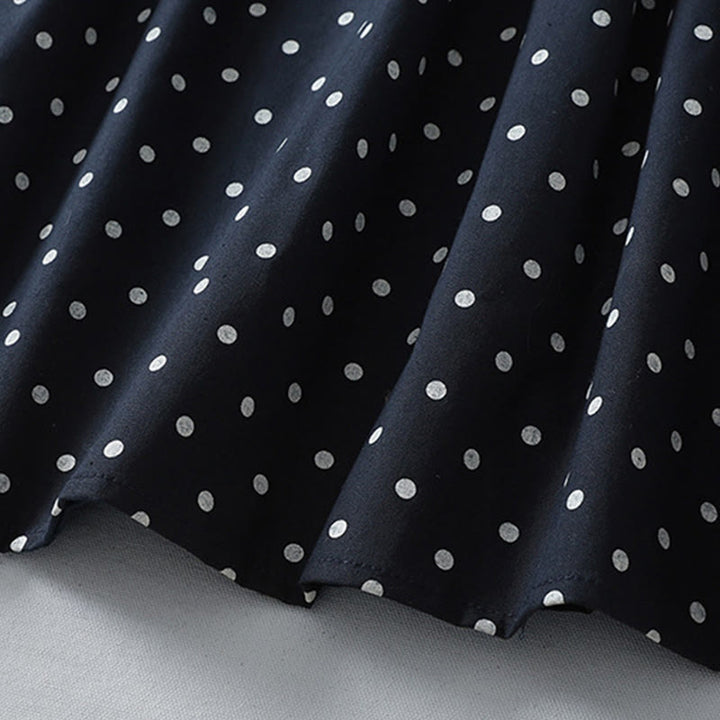Buddha Stones Spring Dot Pattern Ruffle Crew Neck Long Sleeve Cotton Linen Midi Dress With Pockets - image 16